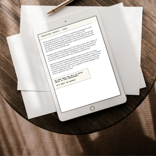 an ipad open to a page for newsletter prompts created by Meet Pepper's Newsletter Services team