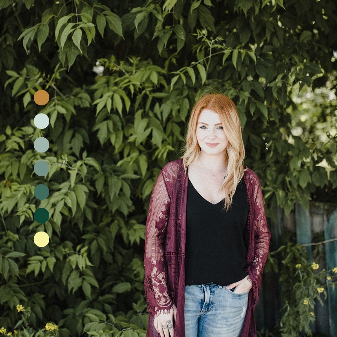 skyleigh mccallum kamloops realtor stands against greenery during a branding photography shoot with local yka group meet pepper marketing
