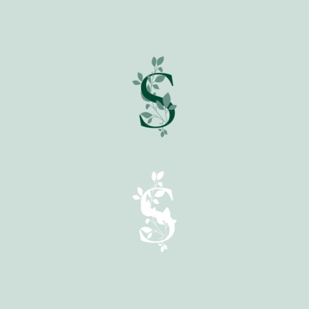 two version of skyleigh mccallums logo green and white on a light green background 