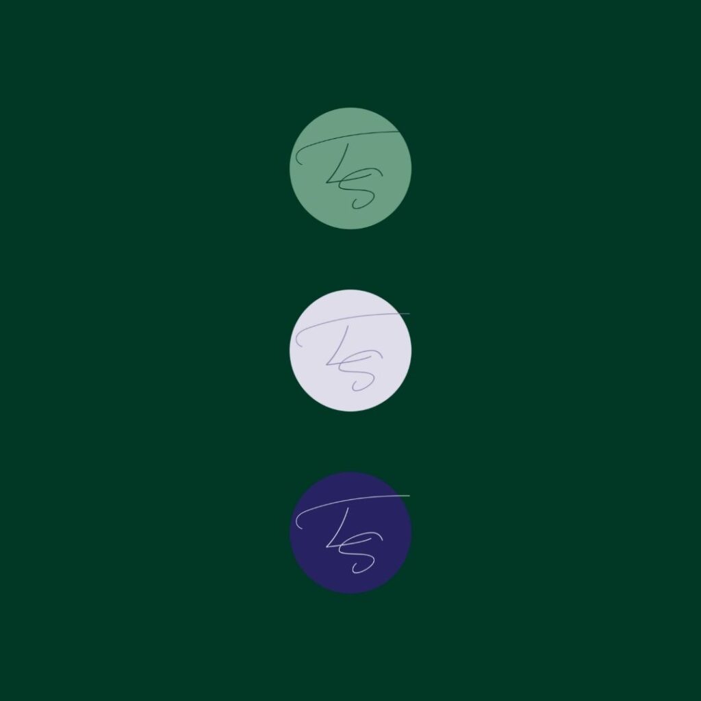the laughing survivor colour palette of dark green, light and dark purple and white