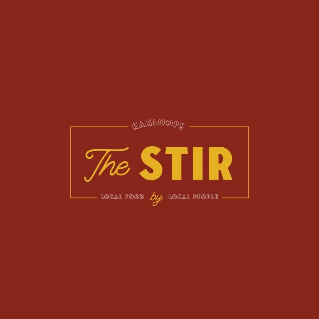 the stir kamloops logo with yellow wording on red background created by meet pepper