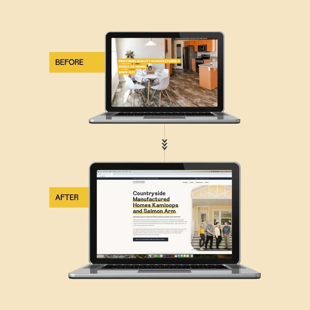 Visuals showcasing website design and development project in Kamloops for Countryside Manufactured Home by Meet Pepper. 