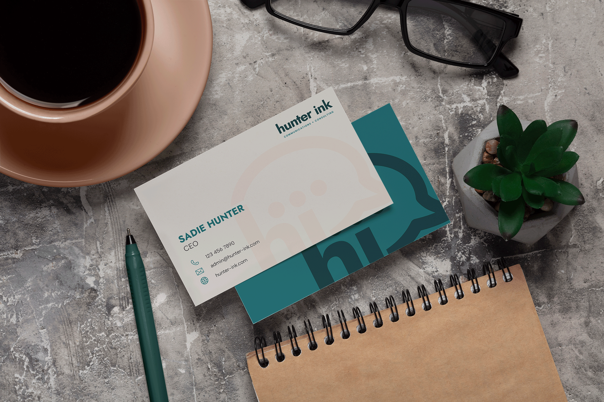 Hunter Ink Visual Identity by Pepper Business Card Mockup