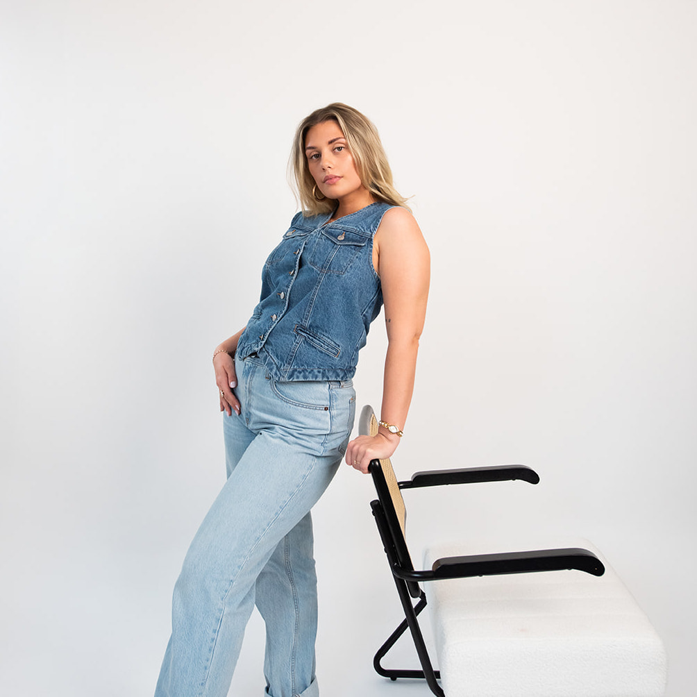 Marketing agency branding photo featuring a Pepper team member within the agency’s visual identity