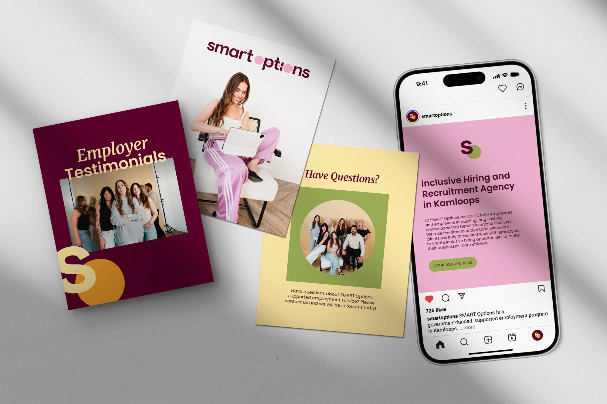 Smart Options social media graphics and Instagram profile featuring the refreshed brand identity created by Pepper through a Brand Refresh.